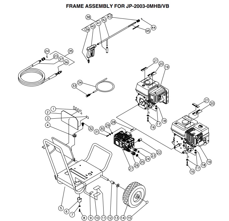 JP-2003-0MHB Pressure Washer Breakdown, Parts Repair Kits, Pumps & owners manual.